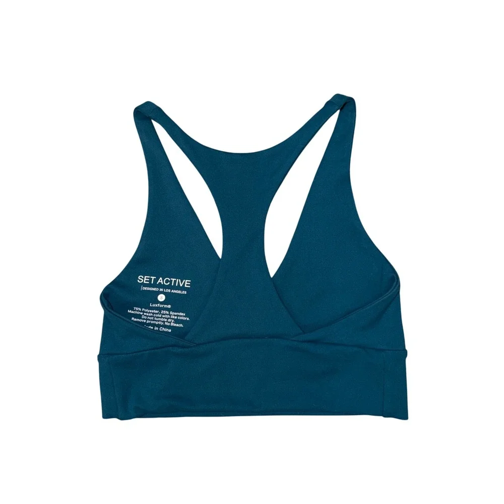 SET Active Luxform V-Neck Sports Bra Teal Green Racerback Yoga Gym Top Small
